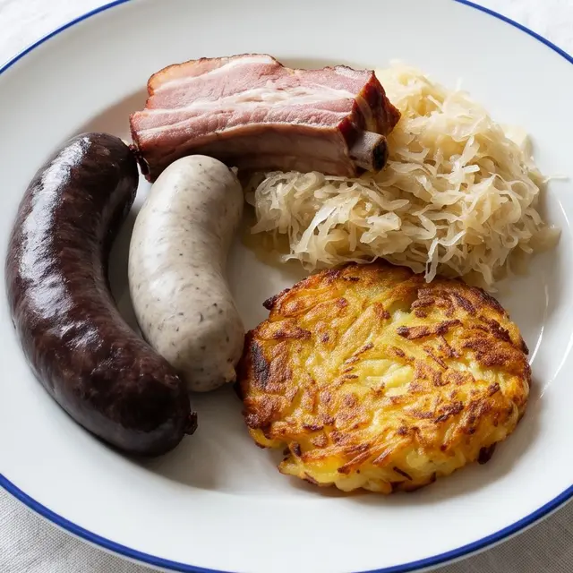 Metzgete: Blut- und Leberwurst, Rippli, Sauerkraut und Rösti
