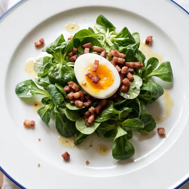 Nüsslisalat mit Ei und Speckwürfeli