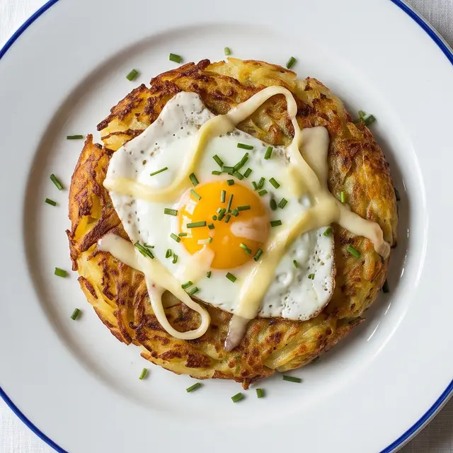 Rösti mit Spiegelei, Bergkäse und Schnittlauch